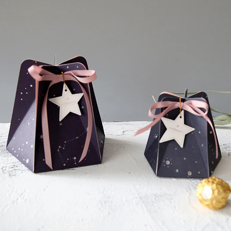 10pcs Gold Stamping Star Pentagon Gift Box Wedding Favor Candy Chocolate Packaging Box Dessert Sugar Packing Boxes