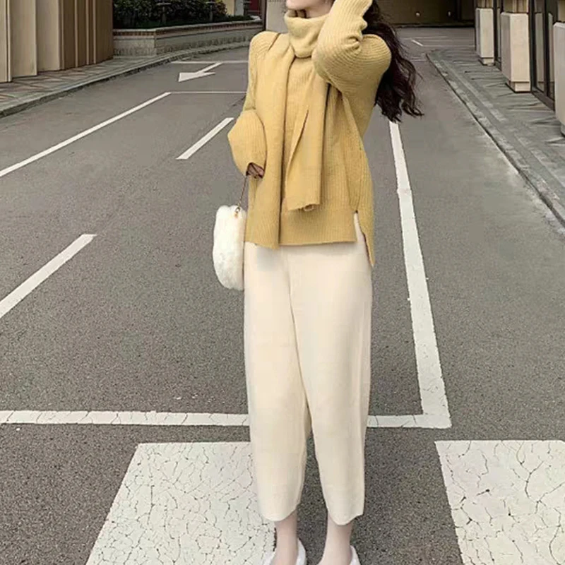 

Knitted Sweater Pant 2 Two Piece Set Women Plus Size Luxury Top and Pants Set Outfit Tracksuit Vintage Solid Matching Sets V585