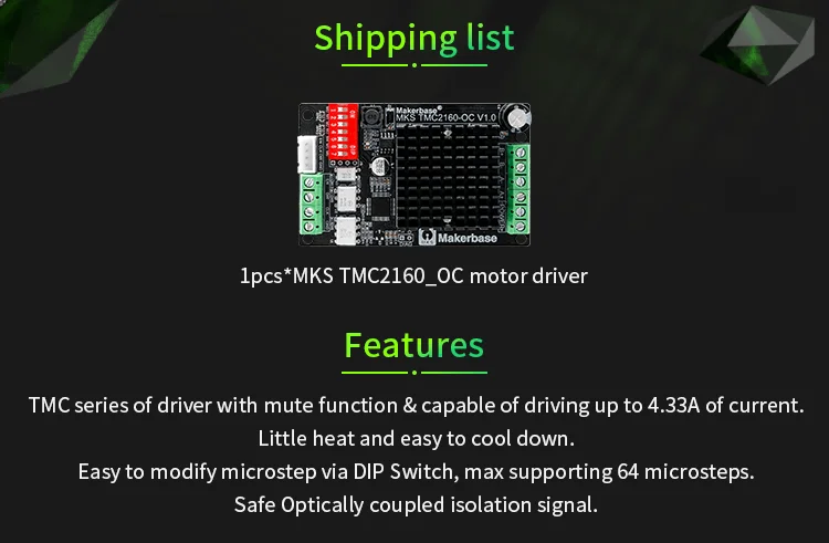 3D принтер MKS TMC2160_OC Мощный драйвер шагового двигателя с высоким крутящим моментом и бесшумным полностью совместимым контроллером движения tmc5160