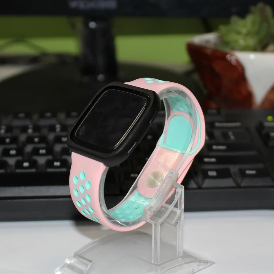 Pink blue black Fitbit Versa 2 полосы силиконовый ремешок+ рамка для часов Versa, дышащий и прочный простой силиконовый ремешок аксессуары - Цвет ремешка: Pink blue black