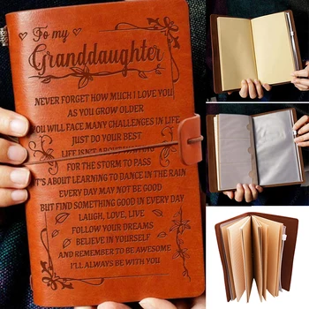 

A6 PU Engraved Leather Journal Notebook Diary To My Granddaughter Vintage A6 Business Notebook Life Record Diary Kids Gift