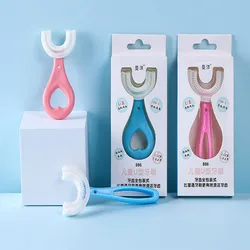 Kids Toothbrush U-Shape Infant Toothbrush with Handle Silicone Oral Care Cleaning Brush for Toddlers Ages 2-12