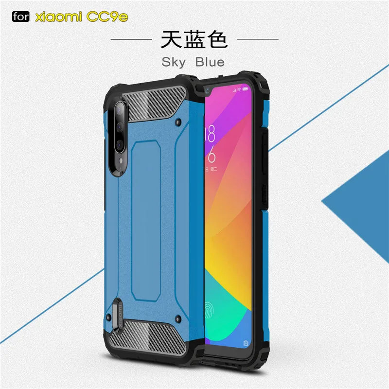 sky blue Для Xiaomi mi CC9E/A3 двухслойный чехол Броня противоударный жесткий прочный Чехол для mi CC9/mi A3 Lite Гибридный ПК силиконовый чехол - Цвет: sky blue