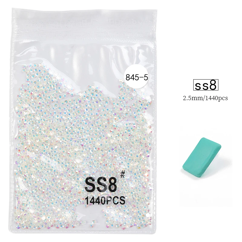 ss8(1440pc) SS3-SS16 1440 шт Супер Блестящий плоский с оборота многоцветный не исправление стразы для украшения ногтей и танцевального украшения - Цвет: ss8(1440pc)