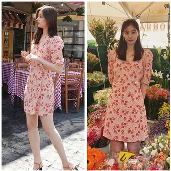 

Floral Print Wrap Dress Women V-neck Half Sleeve One-piece Wrap Mini Dresses
