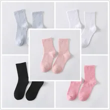  10 pieces = 5 pairs Cotton Autumn Warm Solid Knitting Long Cheap Socks for Women Winter Fall Girl Ladies Festival Student Gifts 
