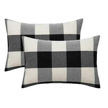 

Classic Check Cotton and Linen Solid Color Decorative Pillow Pillowcase Home Decoration Cushion Cover Black and White