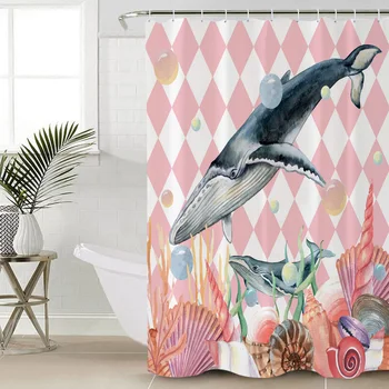 

Ocean Sea Whale Starfish Shell Animal Watercolor Rhombus Shower Curtain Multi-size Waterproof Bathroom Curtains Home Decor
