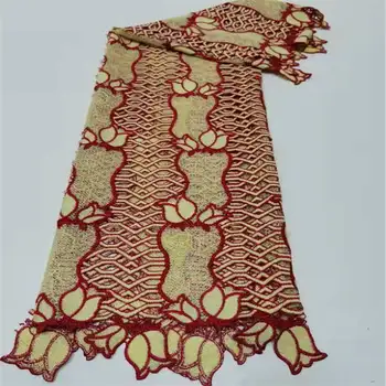 

Latest Yellow African Mesh Lace Fabric 100% Cotton Punch Embroidered 2020 High Quality French Net Lace Fabric 5Yards/Lot A12055