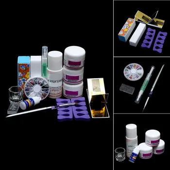 

Acryic Powder Nail Art Decorations Kit Brush Cuticle Revitalizer Oil Pen Tools Nail Tips Glue 3D Mold Set 75ml