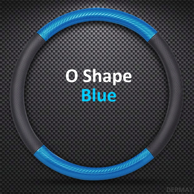 O shape Blue Кожаный чехол рулевого колеса автомобиля для Renault Clio Megane Alaskan Talisman Kadjar kapptur Koleos Scenic Symbol Sandero Duster - Название цвета: O shape Blue
