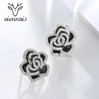 

Viennois Korean Style Stud Earrings For Women New Fashion Black Color Flower Earrings Gift For Birthday