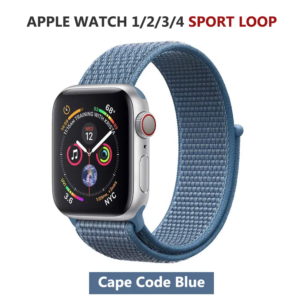 Спортивная петля нейлоновый ремешок для Apple Watch серии 5 40 мм 44 мм серия 4, браслет ремень нейлоновый тканый наручный ремешок для iWatch 38 42 - Цвет ремешка: Cape Code Blue