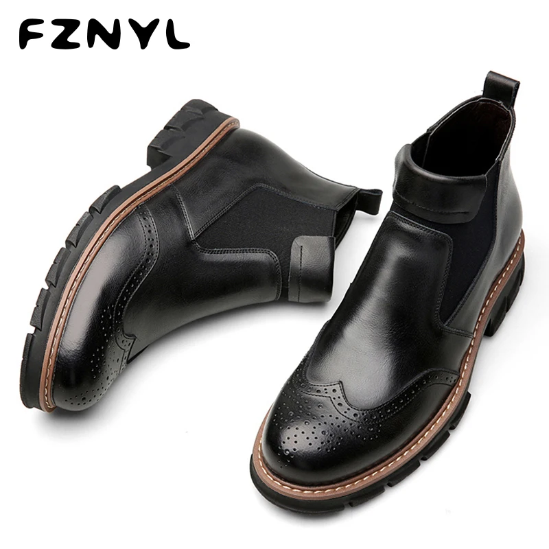 

FZNYL Men's Warm Martin Boots Winter Retro Genuine Leather Plus Velvet Oxford Shoes Male Breathable Heightening Casual Footwear