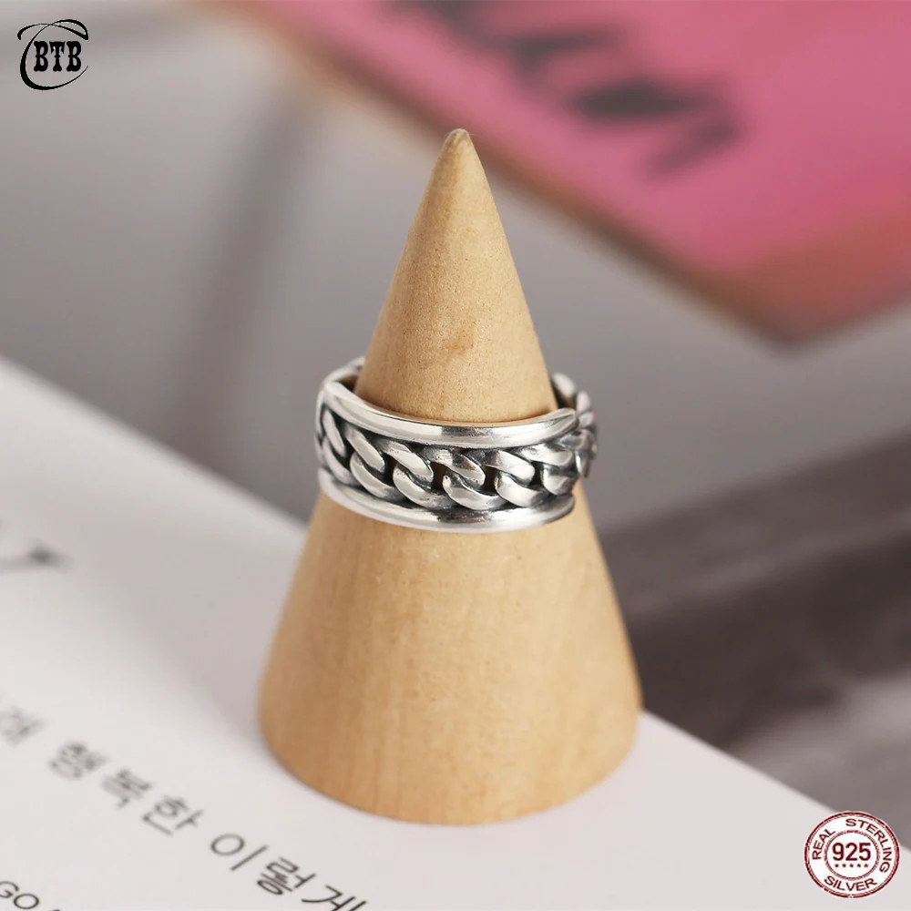 

925 Sterling Silver Tank Chain Braided Open Ring Male Vintage Geometric Multi-Layer Personality Rings For Women Finger Jewelry