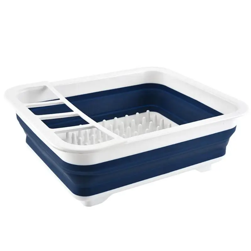 Новая складная подставка для посуды домашний пластиковый складной кухонный сливной стойка для столовых приборов ящик для хранения складные столовые приборы - Цвет: Синий