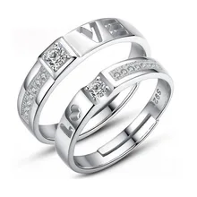 Полые любовные буквы, циркониевое регулируемое кольцо для пар, подарок на день Святого Валентина, 925 пробы серебряные обручальные кольца, S-R47