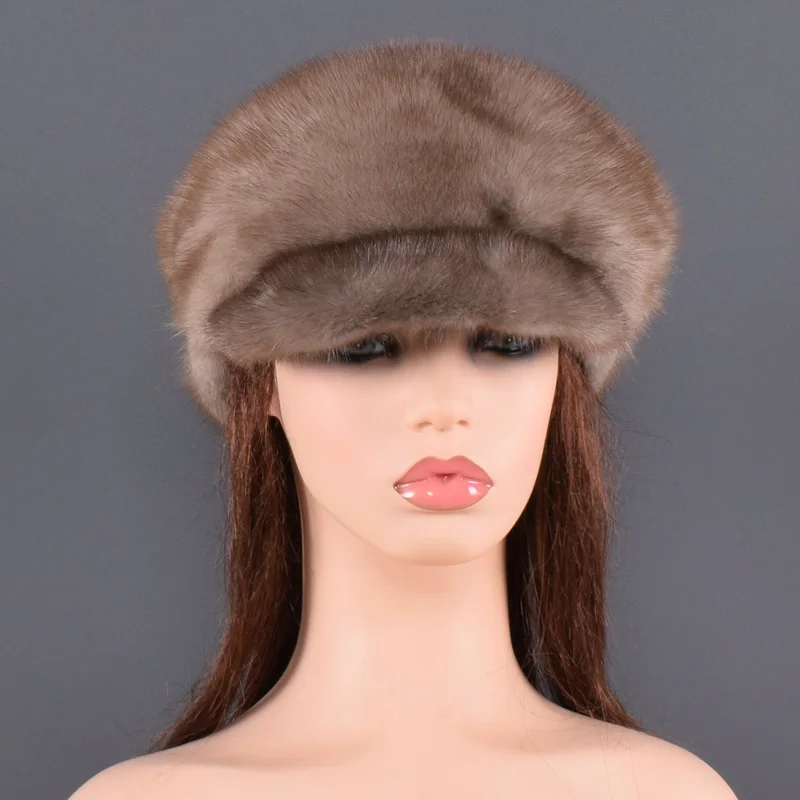 Модная норковая меховая шапка для женщин, шапка из натурального цельного меха, верхняя одежда, аксессуары для русской зимы, меховые шапки для женщин