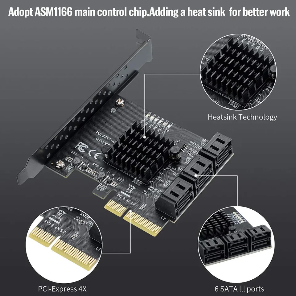 Avec 4x Câbles SATA - Carte'extension De Contrôleur PCIe E à 4 Ports