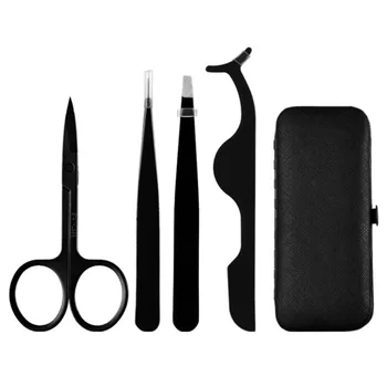 

Black Eyebrow Tweezer Flat Tip Clip Curved Scissors Razor Trimmer Nose Eyelash Hair Removal Stainless Steel Makeup Set