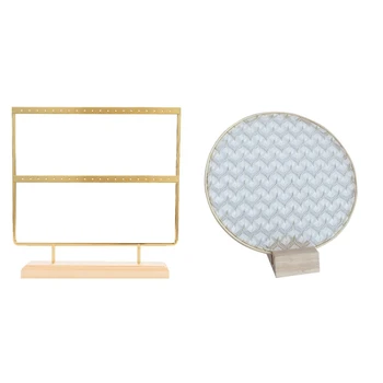 

1 Pcs 24 x 22Cm Gold Earring Stand Ear Stud Holder 40 Holes & 1 Pcs 26.8Cm Lace Creative Earrings Frame Ear Studs Shelf