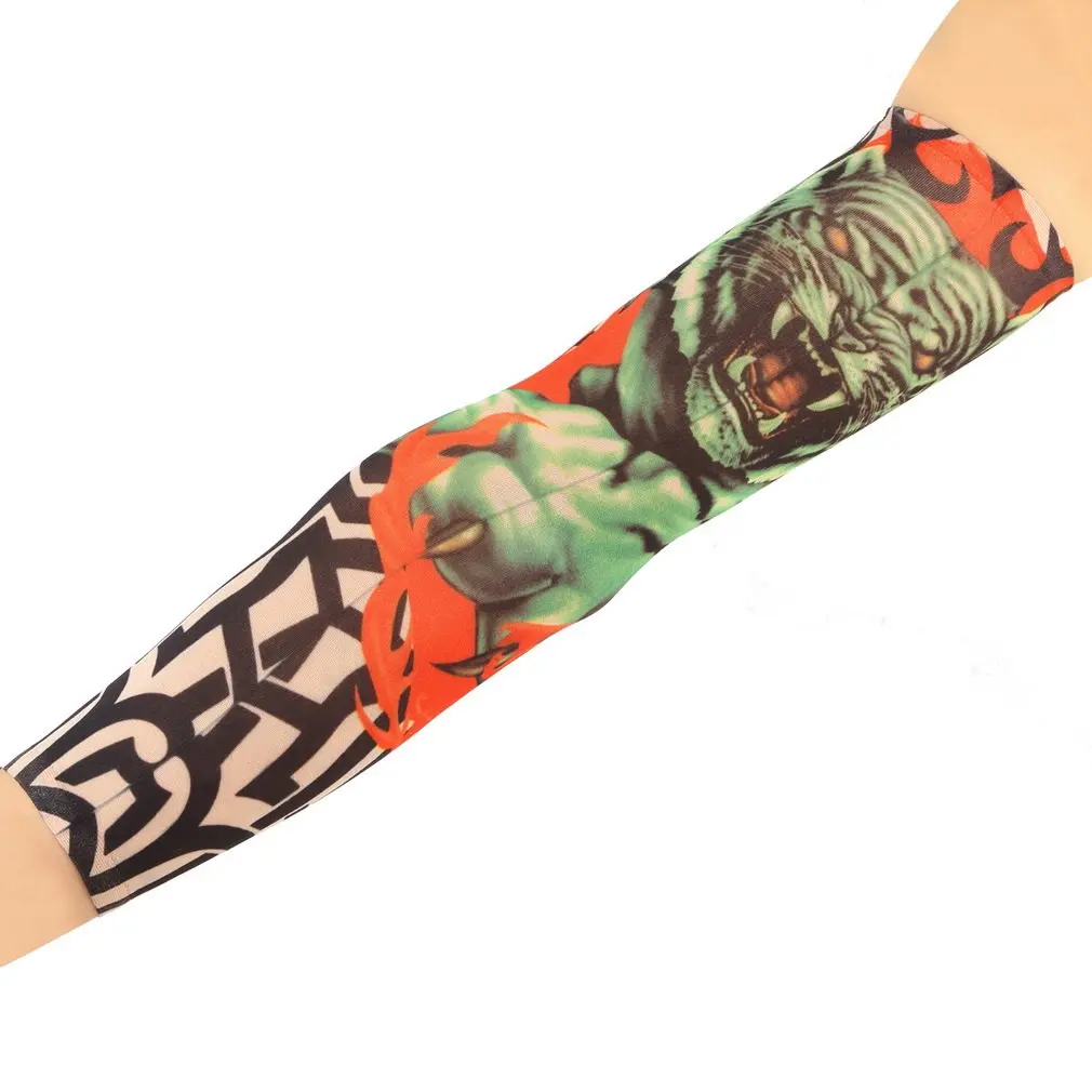 1pcs Halloween Elastic Arm Sleeve Fake Tattoo Arm Stockings Sport Skins Sun Protective 9 style Arm Warmers