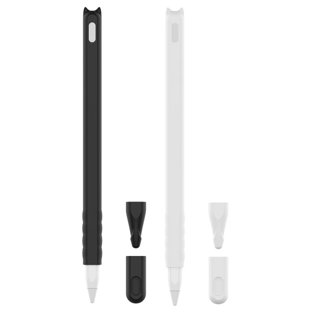 

2Pcs Cartoon Cat Head Shaped Accessories Silicone Pen Cap Combination Compatible for Apple Pencil2(Black White)