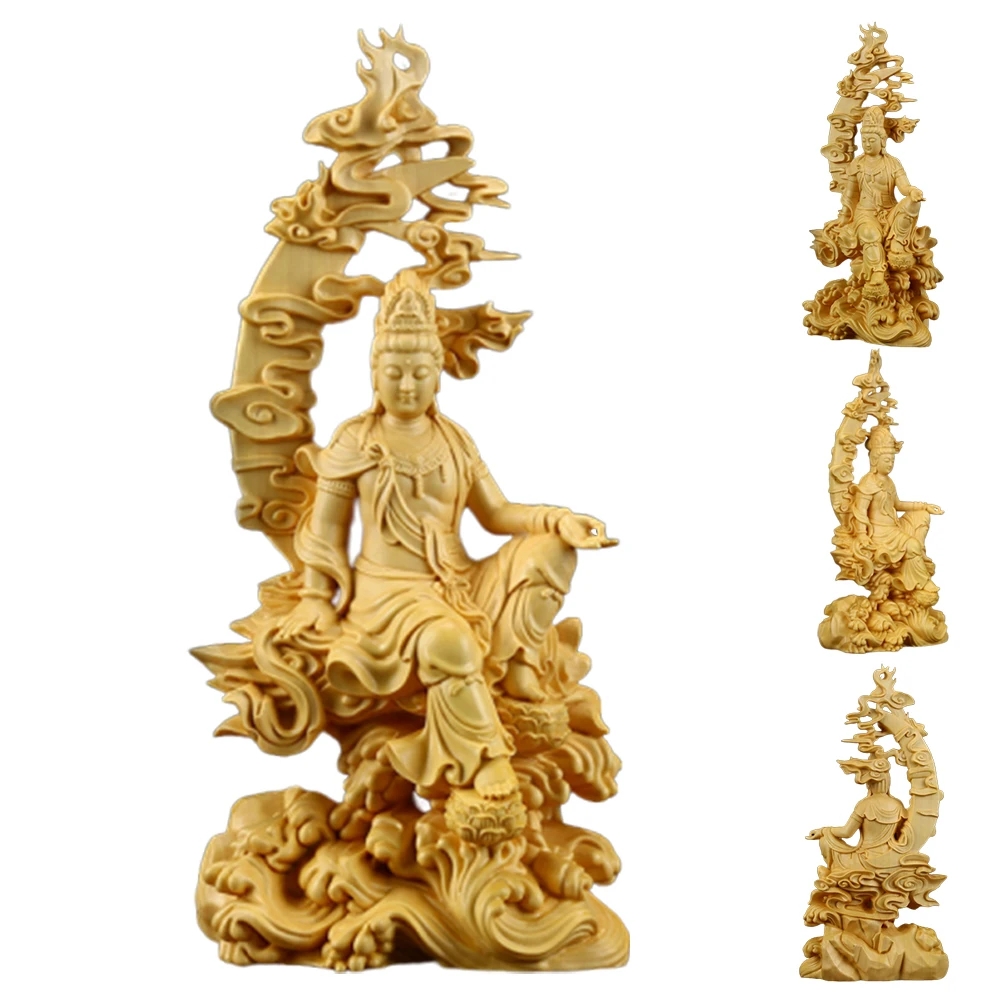 Guanyin Kwan-yin домашний декор Самшит ремесло орнамент китайские Подарки скульптура стол резьба фигура офис Будда статуя
