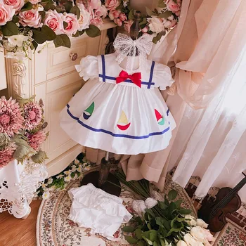 

2PCS 0-5Y Baby Girl Summer Navy style Outfits Set with Pants Spanish England Princess Style for Beach