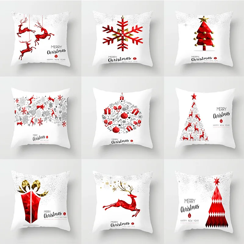 

Single-sided Printing Pillow Case Christmas Tree Deer Snowflake Santa Claus Polyester Cushion Cover Decorations for Home Sofa