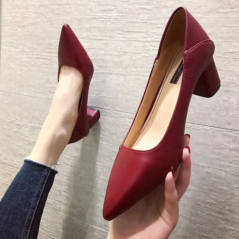 

Luxury Designer Pure Color Women Pumps High Heels Shoes Woman Pointed Toe Square Heel Shoes New Female Sexy Wedding Shoes XLY