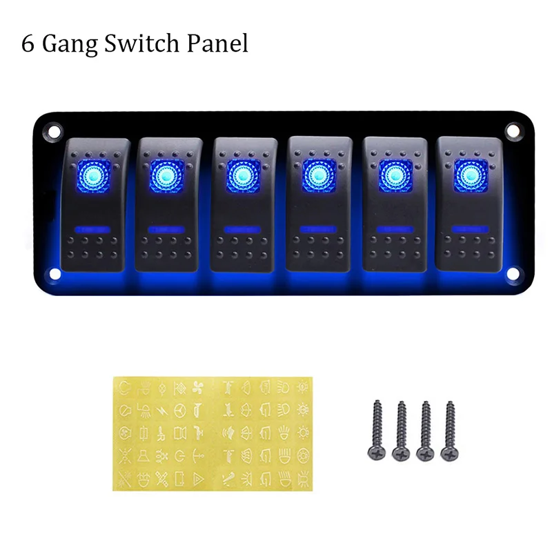 Лодка выключатель автомобиля Панель 12V~ 24V с светодиодный свет панель с переключателями+ Dual USB Порты и разъёмы Вольтметр+ прикуривателя Быстрая - Цвет: 6 Gang Switch  Blue