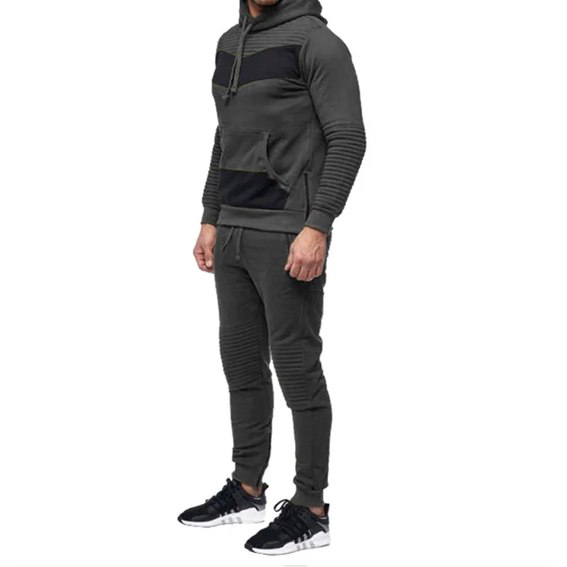 

EBay Hot Sales New Style Men Europe And America Casual Stripe Spell Color Hoodie Sports Set Men's