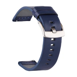 Elegant Leather Smart Watch Band Strap - 20/22mm Adjustable Wristband Bracelet - 20mm Universal (Blue silver buckle)