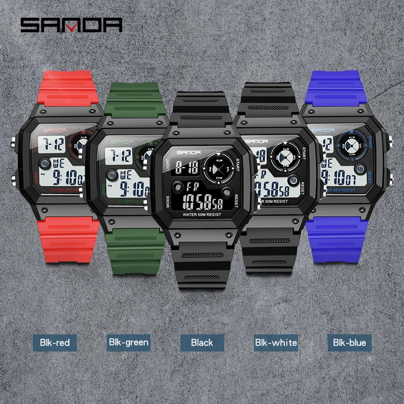 SANDA модный светодиодный спортивный мужской силиконовый ремешок для часов мужские наручные часы люксовый бренд кварцевые часы в стиле кэжуал Masculin