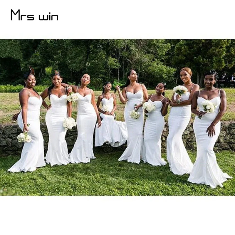 white Mrs win Элегантные платья невесты белое свадебное платье на бретельках без бретелек Русалка размера плюс Vestido Madrinha HR096 - Цвет: white