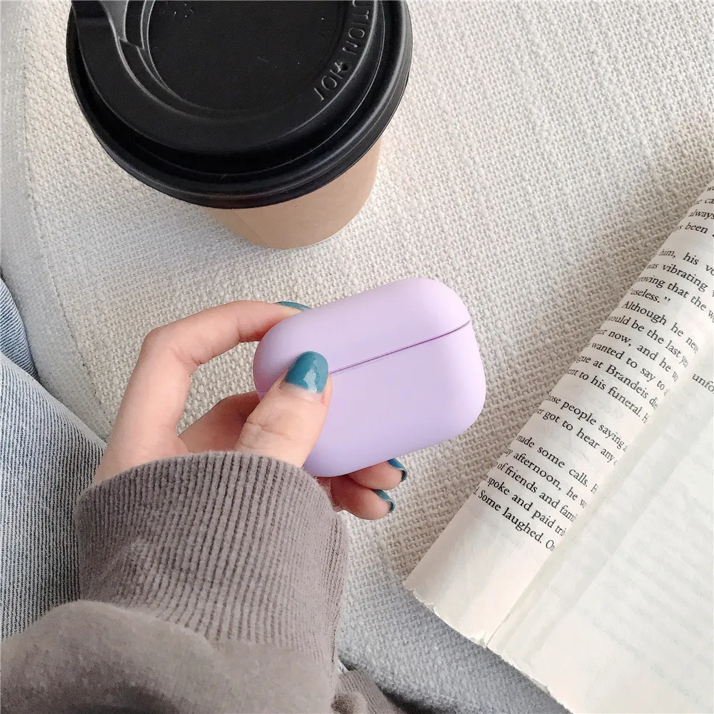 Коробка для наушников для Apple Airpods Pro, простой беспроводной Чехол для наушников с Bluetooth для Air Pods 3, модные однотонные коробки для наушников - Цвет: Purple