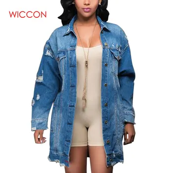 

Loose Plus Size Jean Jacket Women Coat Denim Jackets Long Sleeve Hole Ripped Denim Outerwear 2020 Spring Casual Female Outwear