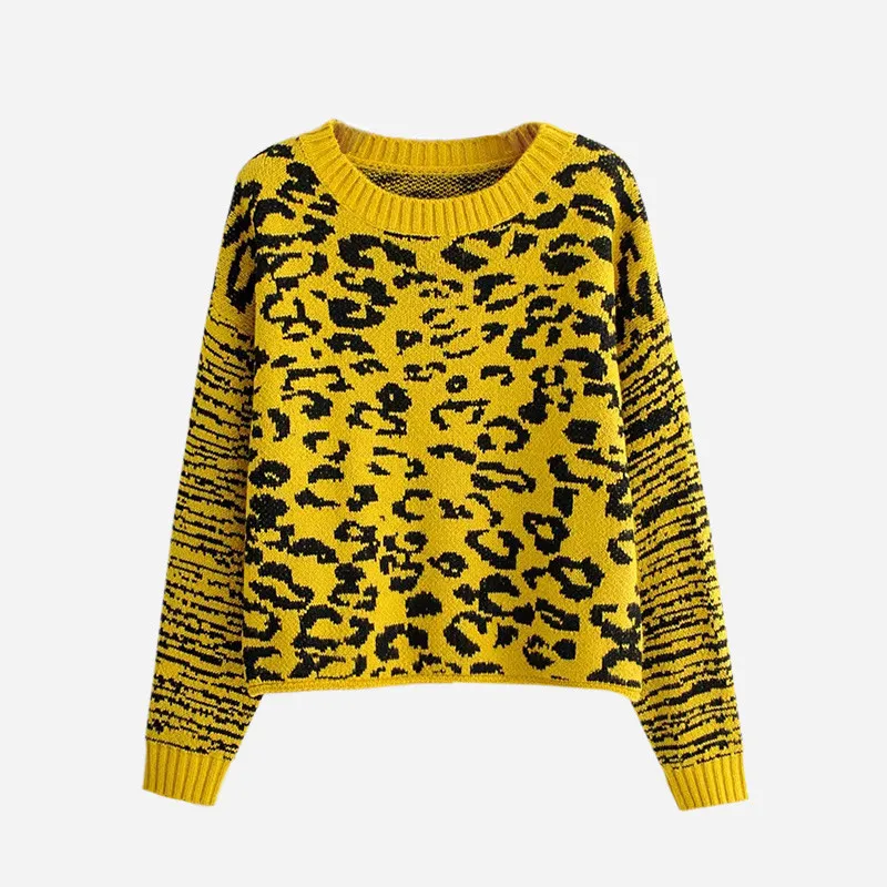 

Autumn Fashion Leopard Women Sweaters Knitted Warm Winter Clothes Casual Long Sleeve O-Neck Ladies Pullover pull femme