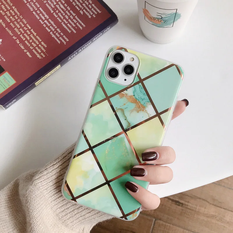 T30 N1986N для iPhone 11 Pro X XR XS Max 6 6s 7 8 Plus чехол для телефона Роскошные геометрические сплайсы мрамор гальванические блестящие IMD Для iPhone X - Цвет: T30