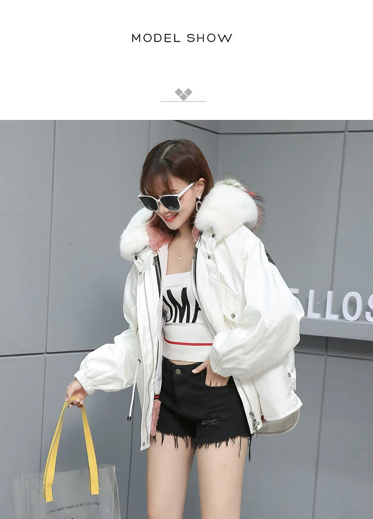 Fur Parkas Highstreet Embroidered Eagle Printed Real Fox Fur Collar Hooded Plus Size Rabbit Fur Lining Coat Women Winter Outwear