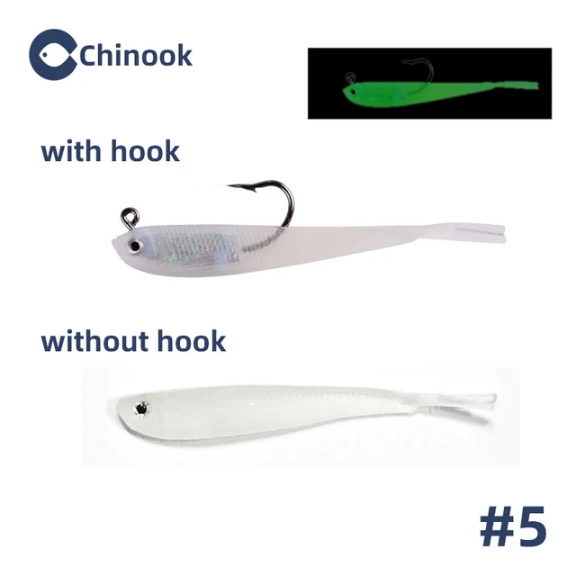 Chinook 5pcs Soft Bait Soft Fish Fork Tail with or without Hook Fish Artificial Silicone Fish Bait Fishing Tackle 5