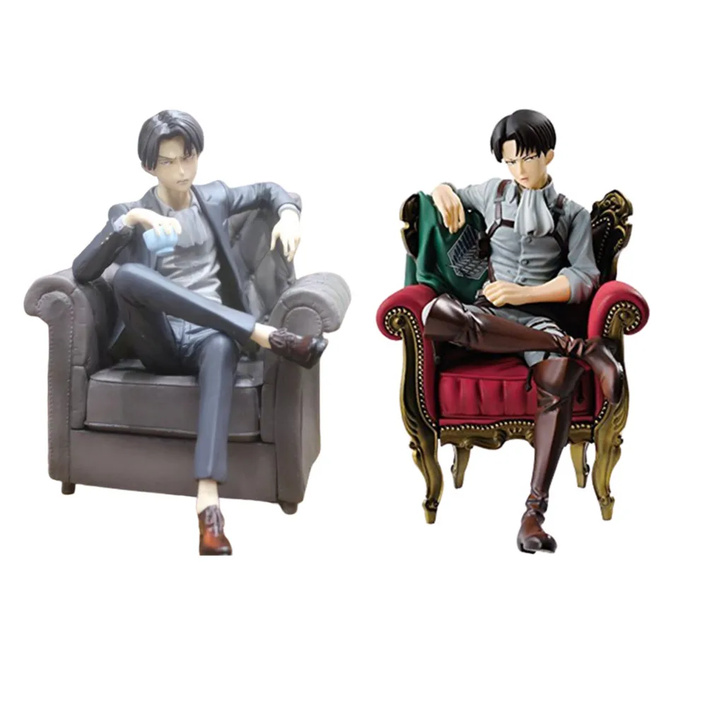 Anime Figures Attack on Titan Levi Ackerman Rivaille Sitting Soft Black Suit Action Figma PVC Toys Ichiban Levi Model Kids Doll