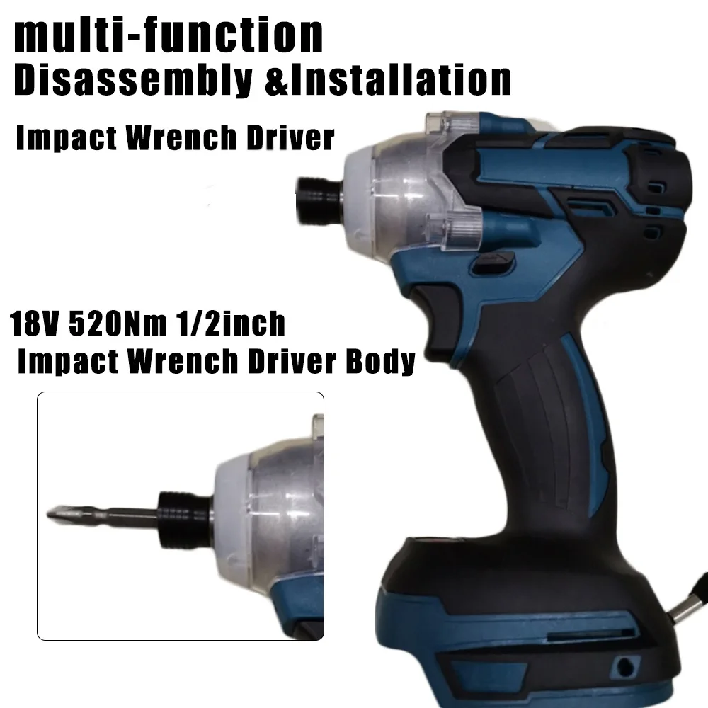 

18V 520Nm Cordless Electric Rechargeable Impact Wrench Body LED Light No Battery 1/2 \" Power Tools Multi Tool
