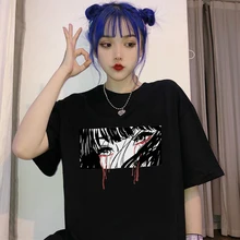 Camisetas divertidas de Harajuku con estampado de animé japonés para mujer, camisetas holgadas de gran tamaño de moda Vintage con personalidad