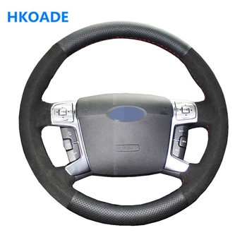 

DIY Hand-stitched Black Soft Genuine Leather Car Accessories Steering Wheel Cover For Ford S-Max 2008 Mondeo Mk4 2007-2012