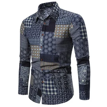 

Luxury Printed Patchwork Hawaii Print Men Shirt Hawaiian Long Sleeve Casual Plus Size Shirts For Men Fashion Summer Shirt