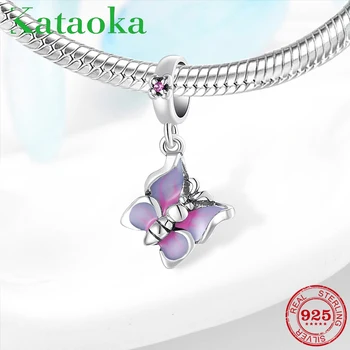 

New 925 Sterling Silver Purple pink Butterfly Beads fit kataoka charms 925 original silver Bracelet jewelry making