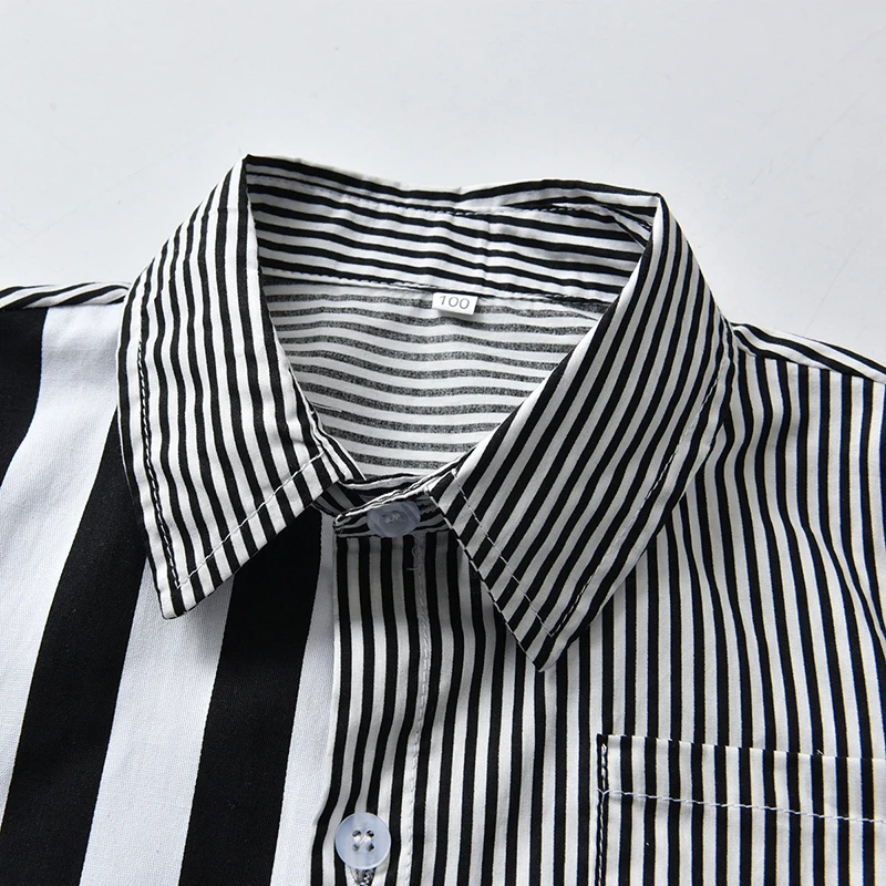 Baby Boys Shirts fashion Lapel Black White Color Matching Stripes Gentleman's Long Sleeve Shirt Toddlers Kids Tops Boys Clothes