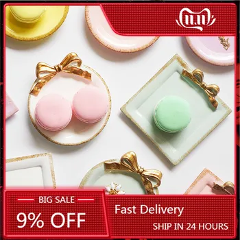 

Nordic Resin Bow Cake Food Storage Trays Round/Square Makeup Organizer Macaron Color Dessert Jewelry Plate for Home Decorative